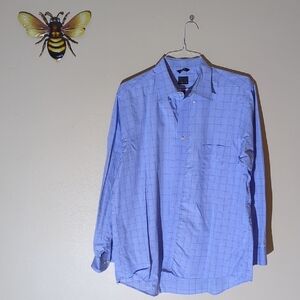 Chaps Light Blue Grid Pattern Dress Shirt, 17, 34-35